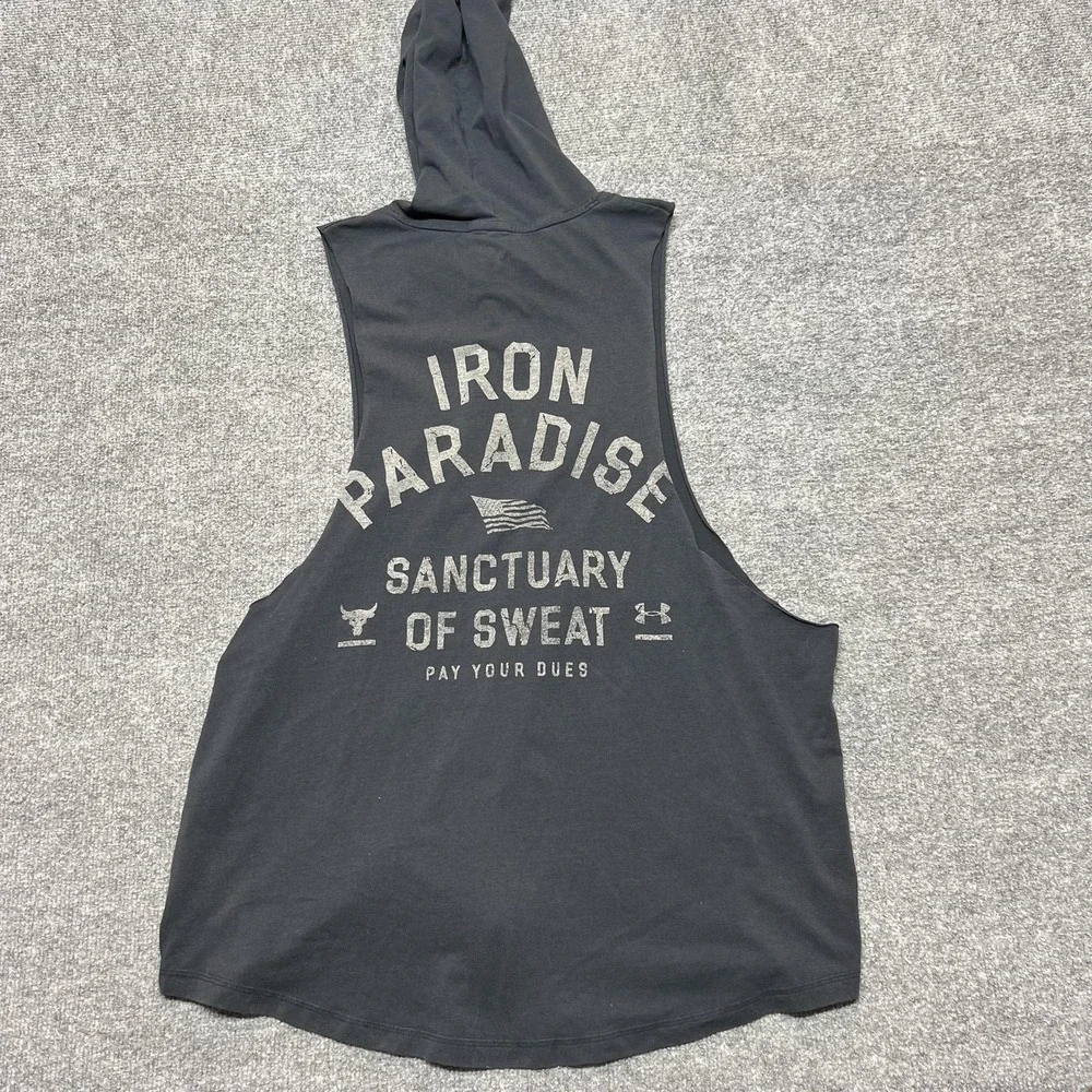 Under Armour Project Rock Tank Hoodie Mens XL Black Sleeveless Training Top
